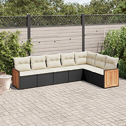 vidaXL Salon de jardin 7 pcs avec coussins noir résine tressée