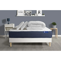 ACTISOM Pack prêt à dormir matelas Ressorts ensachés + Mémoire de forme ACTIFLEX SLEEP 200x200 + sommier KIT blanc +2oreillers+couette