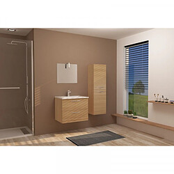 Dansmamaison Ensemble meuble de salle de bain suspendu 2 tiroirs 60 cm Bois + miroir + colonne- KUNDO