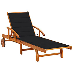 Helloshop26 Transat chaise longue bain de soleil lit de jardin terrasse meuble d'extérieur avec coussin bois d'acacia solide 02_0012396