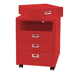 Mendler Caisson à roulettes HWC-L49, armoire à tiroirs acier armoire à dossiers, métal 55x40x41cm 4 tiroirs ~ rouge pas cher