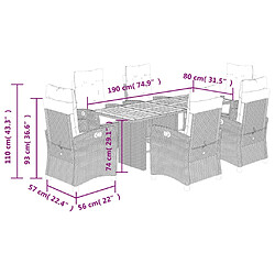 vidaXL Ensemble à manger de jardin et coussins 7 pcs gris rotin pas cher