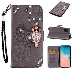 Etui en PU décor de strass imprimé hibou marron pour votre Samsung Galaxy A31