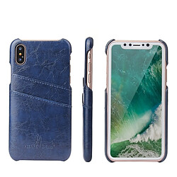 Wewoo Etui en cuir Fierre Shann Retro Oil en cire PU pour iPhone X / XS, avec emplacements pour cartes (bleu)