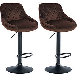 Decoshop26 Set de 2 tabourets de bar coutures décoratives losanges assise en velours marron et cadre en métal noir TDB10775