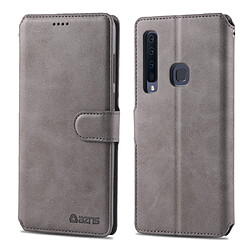 Wewoo Housse Coque Pour Galaxy A9 2018 AZNS Étui en cuir avec rabat magnétique et texture de mollet support et logements cartes et cadre photo Gris