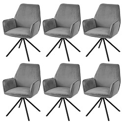 Decoshop26 Lot de 6 chaises de salle à manger rotative avec accoudoirs en velours gris foncé cadre trépied noir 04_0000863