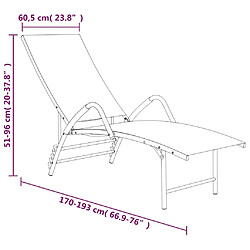 Helloshop26 Transat chaise longue bain de soleil lit de jardin terrasse meuble d'extérieur textilène et aluminium taupe 02_0012934 pas cher