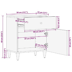 vidaXL Table de chevet gris clair 50x33x60 cm bois de manguier massif pas cher