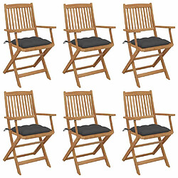 Maison Chic Lot de 6 Chaises pliables de jardin avec coussins - Fauteuil d'extérieur Bois d'acacia -MN25801