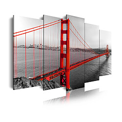 Dekoarte 181 - Tableau moderne sur toile monté sur cadre en bois 5 pièces XXL, San Francisco Golden Gate, 200x100cm