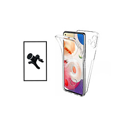 PHONECARE Kit Coque 3x1 360° Impact Protection + Support Magnétique de Voiture Renforcé pour Realme 9i - Transparent/Blanc