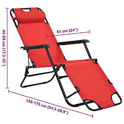 vidaXL Chaises longues pliables 2 pcs avec repose-pied Acier Rouge pas cher