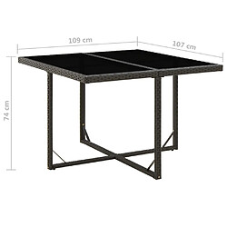 Maison Chic Table de jardin | Table d'extérieur Noir 109x107x74 cm Résine tressée et verre -GKD36063 pas cher