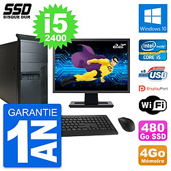 PC Tour Lenovo M91p Ecran 22" Intel i5-2400 RAM 4Go SSD 480Go Windows 10 Wifi - Occasion