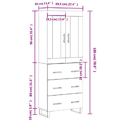 vidaXL Buffet haut Chêne marron 69,5x34x180 cm Bois d'ingénierie pas cher