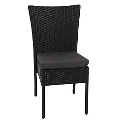 Mendler 2x Fauteuil en polyrotin HWC-G19, chaise pour jardin ou balcon, empilable ~ noir, coussin gris foncé