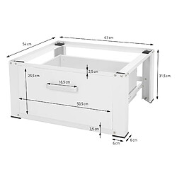 ML-Design Socle pour Machine à Laver avec Tiroir Coulissant, Acier, Blanc, 63x54 cm, jusqu'à 150 kg, Support Base de Lave-Linge, Sous-armoire, Plateforme Haut 31,5 cm, Tiroir Amovible pour Rangement pas cher