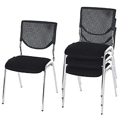 Decoshop26 Lot de 4 chaises visiteur chaise de conférence empilable assise en tissu/textile noir pieds chrome 04_0007533