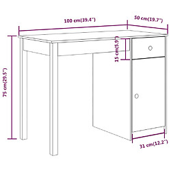 vidaXL Bureau 100x50x75 cm Bois massif de pin pas cher