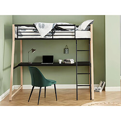 Vente-Unique Lit mezzanine MALICIA - 90 x 190 cm - bureau intégré - Noir et chêne + matelas