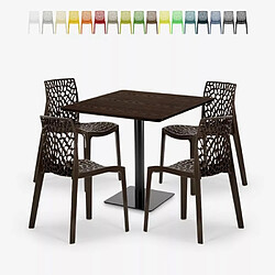 Grand Soleil Ensemble Table Bois Métal Horeca 90x90cm 4 Chaises Design Empilables Dustin Restaurant Bar - Marron 