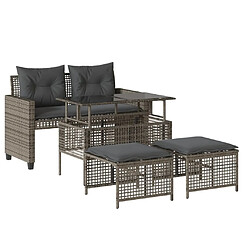 vidaXL Salon de jardin avec coussins 4 pcs gris résine tressée verre