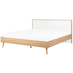 Beliani Lit double 180 x 200 cm blanc et bois clair SERRIS