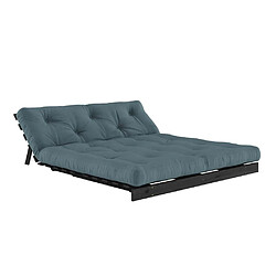 Acheter Inside 75 Canapé convertible futon ROOTS pin laqué noir matelas 160 x 200 cm coloris bleu pétrole