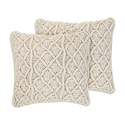 Beliani Lot de 2 coussins GOREME Coton 45 x 45 cm Unicolore Macramé Beige clair