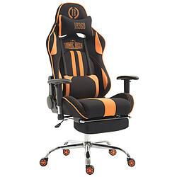 Decoshop26 Fauteuil de bureau chaise gamer avec repose-pieds extensible en tissu noir / orange et métal chromé 10_0002742