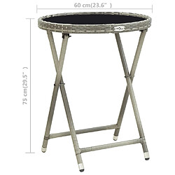 vidaXL Table à thé Gris 60 cm Résine tressée et verre trempé pas cher