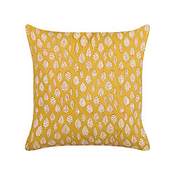 Beliani Coussin GINNALA Coton 45 x 45 cm Motif de plante Impression en bloc Jaune