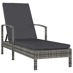 Helloshop26 Transat chaise longue bain de soleil lit de jardin terrasse meuble d'extérieur avec accoudoirs résine tressée gris 02_0012262