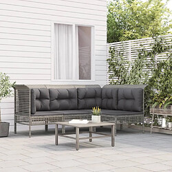 vidaXL Salon de jardin 4 pcs avec coussins Gris Résine tressée