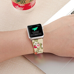 Wewoo Bracelet jaune pour Apple Watch Série 3 & 2 & 1 42mm New Style Chinois Encre Floral Motif Véritable en Cuir Bande de Montre pas cher