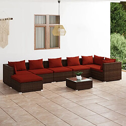 vidaXL Salon de jardin 8 pcs avec coussins résine tressée marron