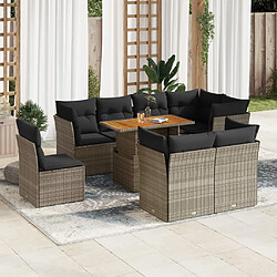 vidaXL Salon de jardin 9 pcs avec coussins gris résine tressée