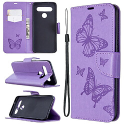 Etui en PU empreinte papillon avec support violet pour votre LG K61