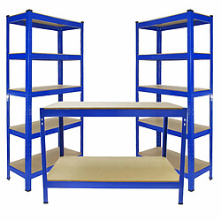 Monstershop Monster Racking 2 x Rayonnage T-Rax 90cm Bleu & Etabli de Travail Q-Rax Bleu 120 cm