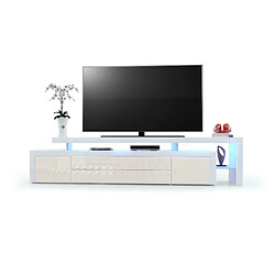 Mpc Meuble TV Blanc Et Mûre Laqué + LED (lxhxp) : 227 X 52 X 38