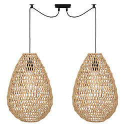 Pegane Lot de 2 lampes suspendues coloris beige et métal noir - diamètre 28 x hauteur 41 cm