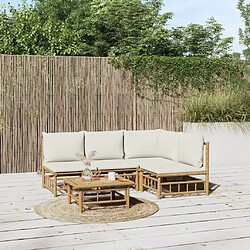 Maison Chic Salon de jardin 5 pcs + coussins - Mobilier/Meubles de jardin - Table et chaises d'extérieur blanc crème bambou -MN21712