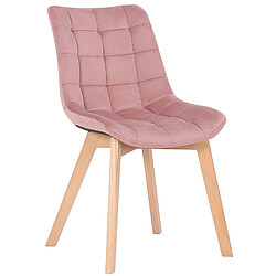 Decoshop26 Chaise de salle à manger x1 rembourrage généreux en velours rose piètement en bois 10_0002085