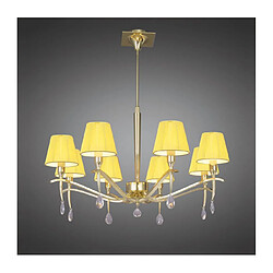 Luminaire Center Suspension Siena rond 8 Ampoules E14, laiton poli avec Abat jours crème ambré et cristal transaparent