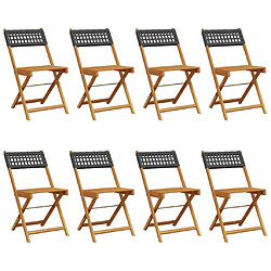 vidaXL Chaises de jardin pliantes lot de 8 noir poly rotin bois massif