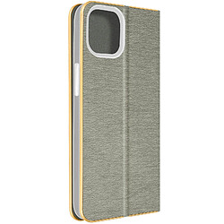 Avizar Étui pour iPhone 14 Clapet Porte-carte et Support vidéo Luna Book Gold Gris