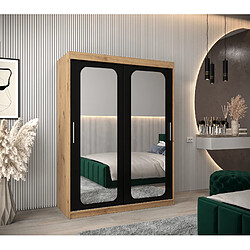 Abiks Meble Armoire PROMO T3 À Portes Coulissantes 200/150/62 2 Portes (Artisan/Noir)