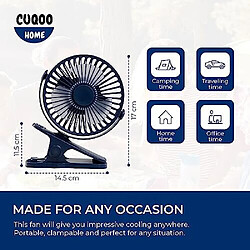 Avis Ventilateur à Clipser avec 3 Niveaux de Vitesse en Bleu-Ventilateur Personnel Alimenté par USB et Rechargeable à Piles | Mini Ventilateur Électrique Portable pour Voiture de Bureau de Lit