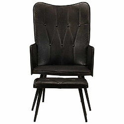 Maison Chic Fauteuil de Chambre à Coucher Salon,Chaises de Salle à Manger,Chaise à oreilles avec repose-pied Noir Cuir véritable -GKD81314